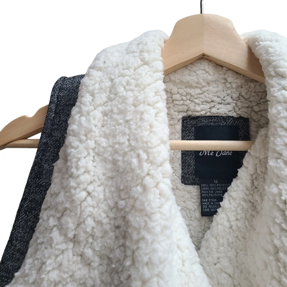 Me Jane Open Front Faux Sherpa Vest, Grey And White, Size 12 (Girl's)